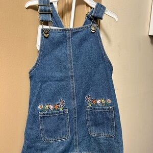 Denim Kids Overalls with Floral Embroidery